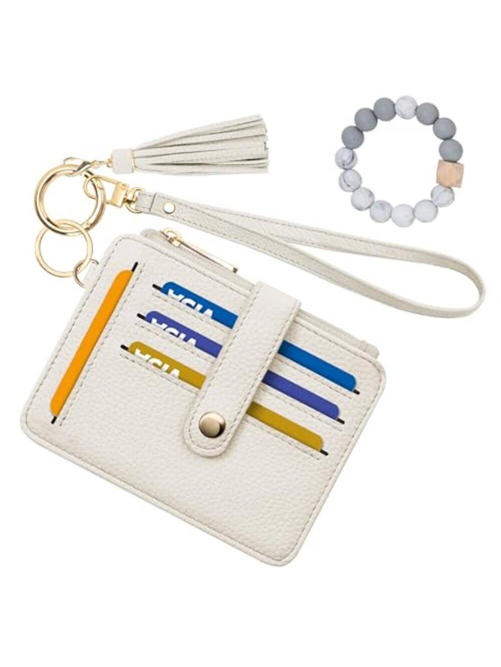 Womens Beaded Wristlet Wallet RFID Card Holder Keychain Coin Purse Tassel IDCase